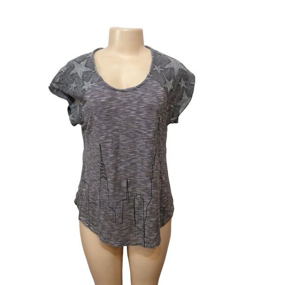Style & Co Women Stars And City Short Sleeve Top Size M Gray - Picture 1 of 3